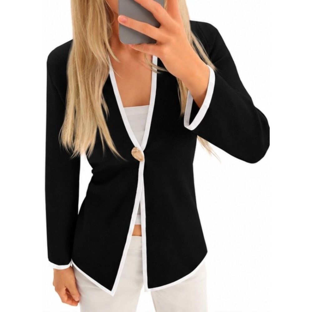NWT Saodimallsu V Neck Cardigan Sweater Long Sleeve Faux Gold Button